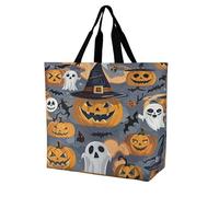 FekiLoot The Wandering Ghost Grocery Bag with Handles Heavy Duty Reusable Shopping Bag Extra Large Utility Tote Bags Personality Fashion Market Shopper Bags for Work Travel Supermarket