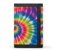 FekiLoot Tie Dye Rainbow Wallet Portable Tri Fold Wallet with Zipper Coin Purse for Women Credit Car