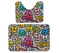 FekiLoot Tiger Graffiti Bath Rug Mat 2 Piece Set 15.7"x23.6" Super Absorbent Bathroom Rugs with U Shaped Contour Bathroom Mat Washable Bath Mats, Non-Slip Backing for Toilet Rug