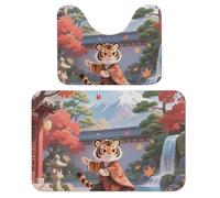 FekiLoot Tiger in Maple Yard Bath Rug Mat 2 Piece Set 15.7"x23.6" Super Absorbent Bathroom Rugs with U Shaped Contour Bathroom Mat Washable Bath Mats, Non-Slip Backing for Toilet Rug