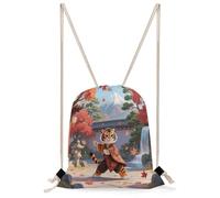 FekiLoot Tiger in Maple Yard Drawstring Backpack Sports Gym Bag Drawstring Bags Foldable Backpack for Women Men