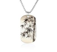 FekiLoot Titanium Steel Necklace Bamboo Tree Image Chinese Calligraphy Memorial Pendant Necklace Jewelry Gift for Women Men Christmas