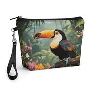 FekiLoot Toucan in The Rainforest Makeup Bag for Purse, Waterproof Funny Cosmetic Bag for Women, Zipper Travel Pouch Gift 8.9×5.7 Inch