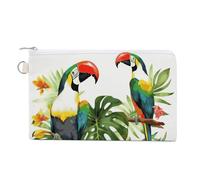 FekiLoot Toucans Parrot Palm Tree Leaves Coin Purse,Travel Portable Keychain Wallet Canvas Coin Wallets Mini Zipper Tool Bag Lightweight Change Purse