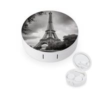 FekiLoot Tower Paris Contact Lens Case Portable Travel Outdoor Contact Lens Cases Circle Leakproof Makeup Storage Box with Mirror for Home Office Dormitory