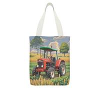 FekiLoot Tractor Theme Canvas Tote Bag Lightweight Medium Reusable Grocery Shopping Cloth Bag Multi-Purpose Tote Bags with Zipper Inner Pocket Large Capacity Shopping Bags