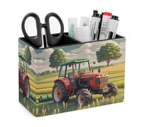 FekiLoot Tractor Theme PU Leather Pen Holder with 2 Compartments Rectangle Desk Storage Organizer Desktop Stationery Container Pencil Cup for Office School Home Accessories