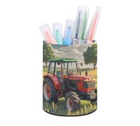 FekiLoot Tractor Theme Round Pen Holder Non Slip Pencil Organizer PU Leather Makeup Brush Storage Organizer Personalized Pen Cup Caddy for Desk Office Classroom Home
