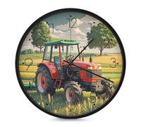 FekiLoot Tractor Theme Wall Clock 10 Inch Silent Non Ticking Battery Operated Round Wall Clock Modern Decorative Clocks for Kitchen Home Office Living Room Bedroom Bathroom Black