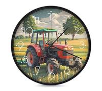 FekiLoot Tractor Theme Wall Clock 10 Inch Silent Non Ticking Battery Operated Round Wall Clock Modern Decorative Clocks for Kitchen Home Office Living Room Bedroom Bathroom White
