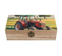 FekiLoot Tractor Theme Wooden Storage Box Keepsake Box with Lid And Front Clasp Dust-Proof Jewelry Boxes Vintage Treasure Chest Decorative Boxes Gifts for Women Men Home Decor