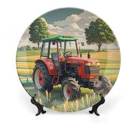 FekiLoot Tractor ThemeDecorative Ceramic Plate Dinner Plate for Salad Dessert Round Display Plate Decorative Porcelain Dish Wall Ornament Microwave Oven Dishwasher Safe Gift 10inch