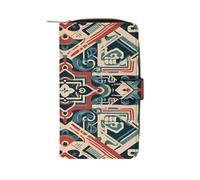 FekiLoot Traditional Ethnic Patterns Wallet Large Capacity Travel Double Fold Wallets Portable Zipper Leather Purse for Women Men