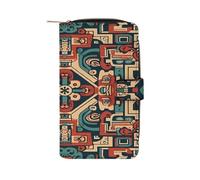 FekiLoot Traditional Style Pattern Wallet Large Capacity Travel Double Fold Wallets Portable Zipper Leather Purse for Women Men