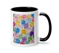 FekiLoot Transparent Glass Happy Face Coffee Mug 12oz Ceramic Coffee Cup with Handle Novelty Color Mugs Tea Cup for Home, Office & Cafe Use, Microwave & Dishwasher Safe