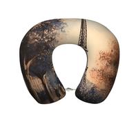 FekiLoot Travel Pillow for Sleeping, Romantic Paris Eiffel Tower Travel Neck Pillow Comfortable U Shape Memory Foam Neck Rest Support Portable Travel Accessories Suitable for Airplane Car Office