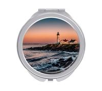 FekiLoot Travel Portland River Lighthouse Sunrise Makeup Mirror Foldable Cosmetic Mirrors with 1x/2x Magnifying Portable Mini Double-Sided Round Mirror for Purse Pocket Handbag Women Girl Gift