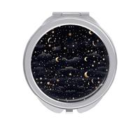 FekiLoot Travel Stars and Moon on Dark Makeup Mirror Foldable Cosmetic Mirrors with 1x/2x Magnifying Portable Mini Double-Sided Round Mirror for Purse Pocket Handbag Women Girl Gift