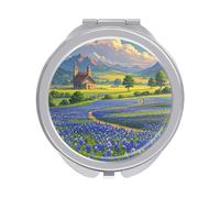 FekiLoot Travel Texas Bluebonnets Scenery Makeup Mirror Foldable Cosmetic Mirrors with 1x/2x Magnifying Portable Mini Double-Sided Round Mirror for Purse Pocket Handbag Women Girl Gift