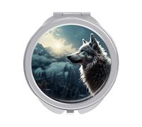 FekiLoot Travel Wolf at Night Makeup Mirror Foldable Cosmetic Mirrors with 1x/2x Magnifying Portable Mini Double-Sided Round Mirror for Purse Pocket Handbag Women Girl Gift