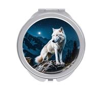 FekiLoot Travel Wolf in The Misty Makeup Mirror Foldable Cosmetic Mirrors with 1x/2x Magnifying Portable Mini Double-Sided Round Mirror for Purse Pocket Handbag Women Girl Gift