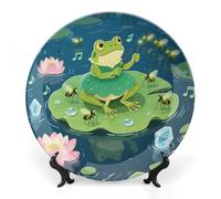 FekiLoot Tree Frog with Fireflies Decorative Plates Bone China Plates with Stand for Display 7inch Round Ceramic Dinner Plates Dessert Plate for Kitchen Party Coffee Table Decor Art