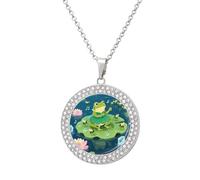 FekiLoot Tree Frog with Fireflies Pendant Necklace for Women Men Elegant Diamond Circle Necklaces with 19.7 Inch Chain, Zinc Diamond Jewelry for Birthday Christmas Valentine's Day Gift, One Size, Zinc