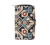 FekiLoot Tribal Style Pattern Wallet Large Capacity Travel Double Fold Wallets Portable Zipper Leather Purse for Women Men