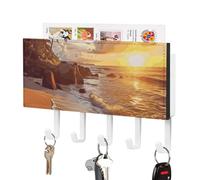 FekiLoot Tropical Beach at Sunset Key Holder for Wall Decorative Mail Organizer Wall Mount with 5 Hooks Easy Installation Key Rack for Entryway Mudroom Hallway Office 7.1X4.3 in