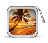 FekiLoot Tropical Beach Palm Tree Sunset CD Case Hard Plastic DVD Disc Cases Storage Binder Portable Zipper CD Case Holder Large Storage Disc Wallet Bag for Car Home Travel(40 Capacity)