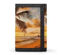 FekiLoot Tropical Beach Palm Tree Sunset Trifold Wallet Slim Minimalist Front Pocket Men's Passcase Wallet Credit Card Holder