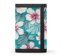 FekiLoot Tropical Hibiscus Flowers Wallet Compact Blocking Trifold Wallets with Zipper Minimalist Purse Wallet Credit Card Holder