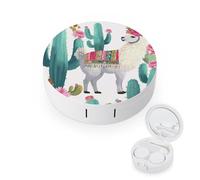 FekiLoot Tropical Llama Alpaca Cactus Flower Contact Lens Cases, Cute Contact Lenses Lens Box Set Outdoor Mini Contact Lens Soak Storage Kit with Mirror Daily Vision Care And Outdoor Use