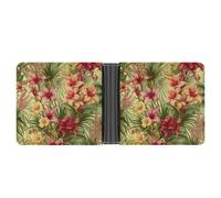 FekiLoot Tropical Palm Flower Leather Wallet Double-Sided Different Images Bifold Wallet Ultra Strong Stitching Slim Wallets