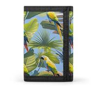 FekiLoot Tropical Plants And Parrots Men's Wallet Extra Capacity Trifold Wallet Thin & Stylish Trifold Card Holder with ID Window