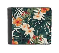 FekiLoot Tropical Summer Hawaiian Flower Palm Leaves PU Leather Wallet Bifold Wallet Front Pocket Wallets Fashion Purse Slim Billfold Credit Card Holder