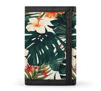 FekiLoot Tropical Summer Hawaiian Flower Palm Leaves Wallets Exquisite Trifold Wallet Front Pocket Wallet with Zipper Keychain Coin Purse Credit Card Holder for Adult