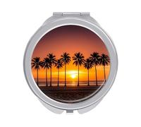 FekiLoot Tropical Sunset Beach Compact Mirror Double-Sided Round Travel Makeup Mirrors 1x / 2X Magnifying Portable Metal Mini Pocket Handheld Vanity Mirror for Women Girls Mother