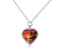 FekiLoot Tropical Sunset Urn Necklace for Ashes Heart Cremation Jewelry Memorial Keepsake Pendant Locket Ash Holder Memory Jewelry for Women Men to Hold Ashes of Loved Ones