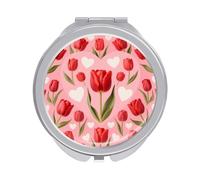 FekiLoot Tulip Heart Pattern Compact Mirror 1x/2x Magnifying Mirror Travel Makeup Mirrors Cute Pocket Small Mirrors for Women Ideal Gift on Birthday, Christmas, Graduation Round Silver