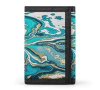 FekiLoot Turquoise Blue Gold Marble Men's Wallet Extra Capacity Trifold Wallet Thin & Stylish Trifold Card Holder with ID Window