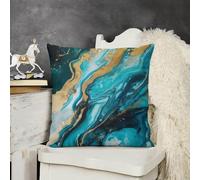 FekiLoot Turquoise Blue Gold Marble Throw Pillow Covers 12 "x12 Plush Soft Decorative Farmhouse Square Accent Pillow Cases Spring Sofa Cushion Case for Couch Bedroom Living Room Home Decor
