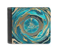 FekiLoot Turquoise Blue Gold Marble Wallet Large Capacity Slim Bifold Wallet with Multiple Card Slots PU Leather Men Purse