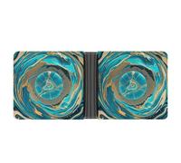 FekiLoot Turquoise Blue Gold Marble Wallet Slim PU Bifold Design Wallet with Multiple Card Slots Wallets Extra Capacity Pocket Wallets