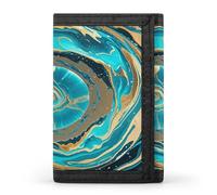FekiLoot Turquoise Blue Gold Marble Wallet Slim Trifold Wallets with Multiple Card Slots Credit Card Holder Pocket Coin Purse