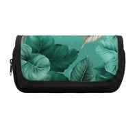 FekiLoot Turquoise Green Leaves Pencil Case Office Pencil Box Large Capacity Pencil Box Pouch Holder Double Zipper Pencil Case Use to Organize Desktop And Plan Space Home Office
