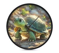 FekiLoot Turtle in The Sun Wall Clock 10 Inch Silent Non Ticking Battery Operated Round Wall Clock Modern Decorative Clocks for Kitchen Home Office Living Room Bedroom Bathroom Black