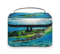 FekiLoot Turtle Swimming in The Sea Makeup Bag Large Capacity Travel Cosmetic Bag Lightweight Hand-held Toiletry Bags Portable Cosmetic Pouch Cute Make Up Pouch for Women