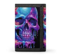 FekiLoot Two Colorful Skulls Wallet Compact Blocking Trifold Wallets with Zipper Minimalist Purse Wallet Credit Card Holder