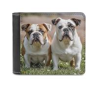 FekiLoot Two Cute Bulldog Dogs Wallet Large Capacity Slim Bifold Wallet with Multiple Card Slots PU Leather Men Purse